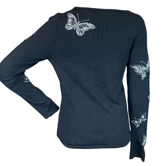 Marisa Christina Black Silk Blend Top Embroidered Beaded Butterfly Pattern M #5K - Picture 5 of 9